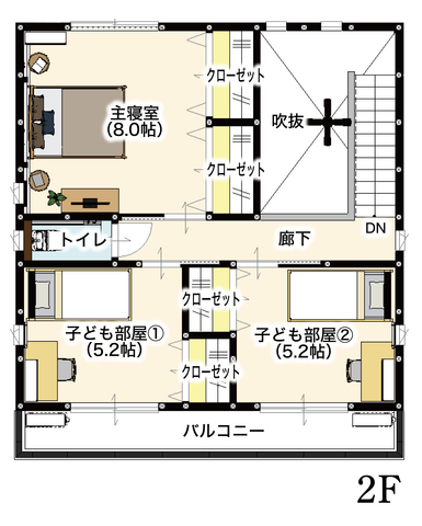 【津山市平福】吹き抜け、大収納キッチンが魅力のお家の間取り画像